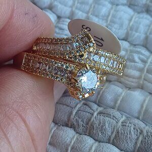 Sizes 6, 7, 10 Gold Plated Engagement/Wedding, 2 pc Set